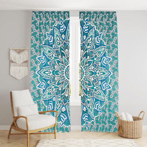 Beautiful Bohemian Hippie Ombre Window Curtain Panels for Bedroom, Living, Balcony (Green Blue Flower (38x83 Inches)(96x210 Cms))