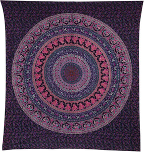 Bless International Indian-hippie-gypsy Bohemian-psychedelic Cotton-mandala Wall-hanging-tapestry-multi-color Large-mandala Hippie-tapestry (Purple Pink)