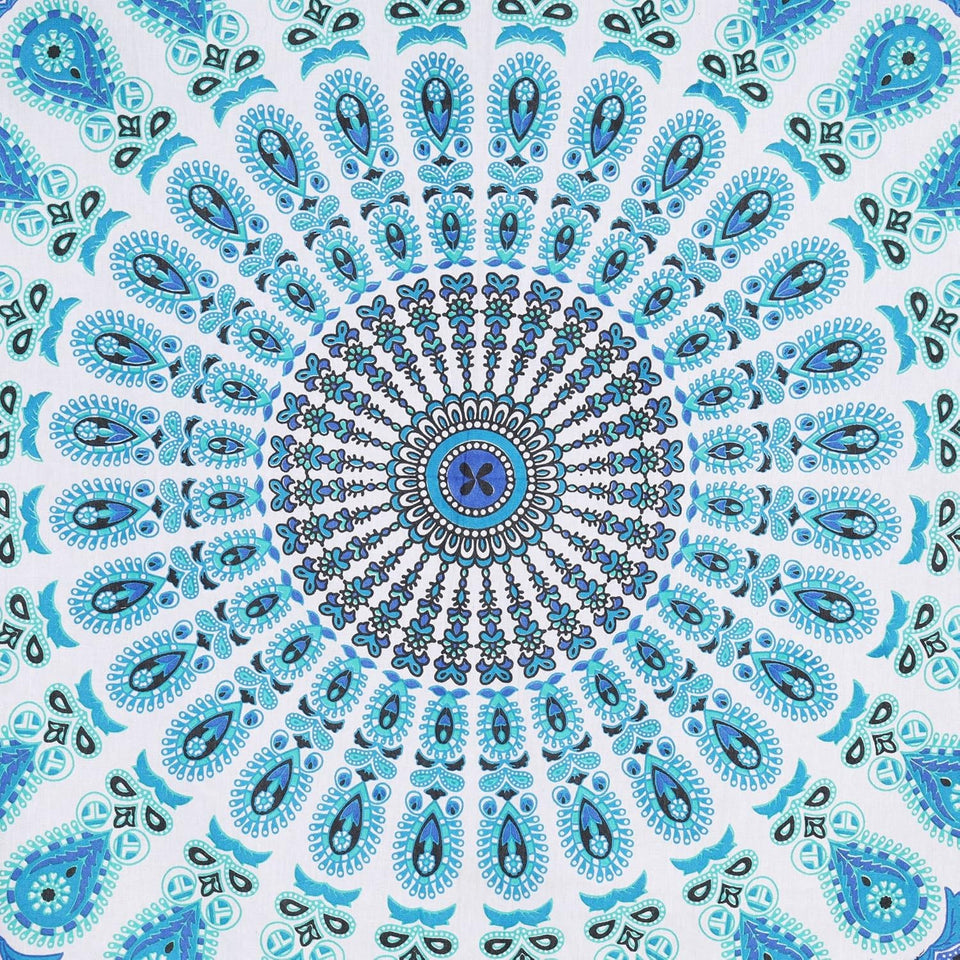 Bless International Handmade Indian hippie Bohemian Psychedelic Peacock Mandala Wall hanging College Dorm Beach Throws Table Cloth Bedding Tapestry (Peacock Sky Blue)