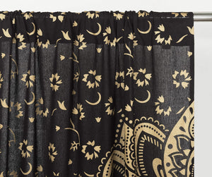 Bless International Beautiful Indian Bohemian Psychedelic Hippie Flower Ombre Window Curtain Panels for Bedroom, Living, Balcony (Black Gold Flower)