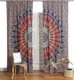 Bless International Beautiful Indian Bohemian Psychedelic Hippie Peacock Mandala Window Curtain Panels for Bedroom, Living, Balcony (Golden Blue)