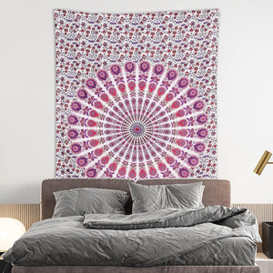 Bless International Handmade Indian hippie Bohemian Psychedelic Peacock Mandala Wall hanging College Dorm Beach Throws Table Cloth Bedding Tapestry (Pink Blue)