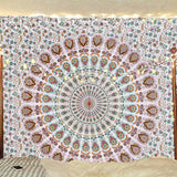 Hippie Bohemian Psychedelic Peacock Mandala Wall Hanging Bedding Tapestry (Floral Gold)