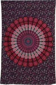 Indian Hippie Bohemian Psychedelic Peacock Mandala Wall Hanging Bedding Tapestry (Purple Pink)