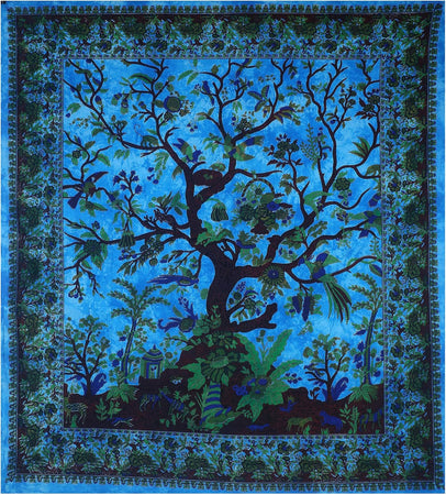 Bless international Tapestry Tree of Life Wall Hanging Psychedelic Tapestries Indian Cotton Bedspread Picnic Sheet Wall Decor Blanket Wall Art Hippie Bedroom Decor (Turquoise Tree of Life)