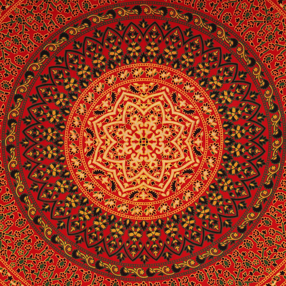 Bless International Indian-hippie-gypsy Bohemian-psychedelic Cotton-mandala Wall-hanging-tapestry-multi-color Large-mandala Hippie-tapestry (Golden Red)