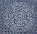 Bless International Handmade Indian hippie Bohemian Psychedelic Elephant Mandala Wall hanging College Dorm Beach Throws Table Cloth Bedding Tapestry (Navy Blue and Silver)