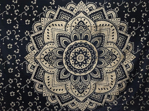 Bless International Indian Traditional Mandala Hippie Wall Hanging, Cotton Tapestry Ombre Bohemian Bedspread (Black Gold Flower Ombre)