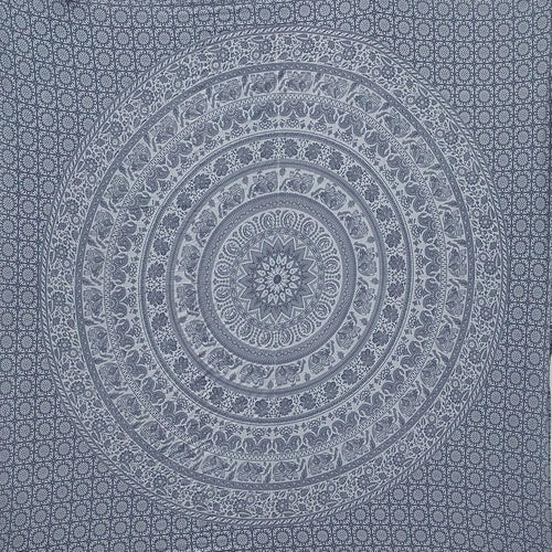 Bless International Handmade Indian hippie Bohemian Psychedelic Elephant Mandala Wall hanging College Dorm Beach Throws Table Cloth Bedding Tapestry (Grey & Silver)