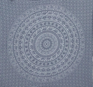 Handmade hippie Bohemian Psychedelic Elephant Mandala Wall hanging Tapestry (Grey & Silver)