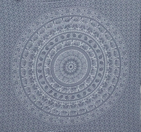 Handmade hippie Bohemian Psychedelic Elephant Mandala Wall hanging Tapestry (Grey & Silver)