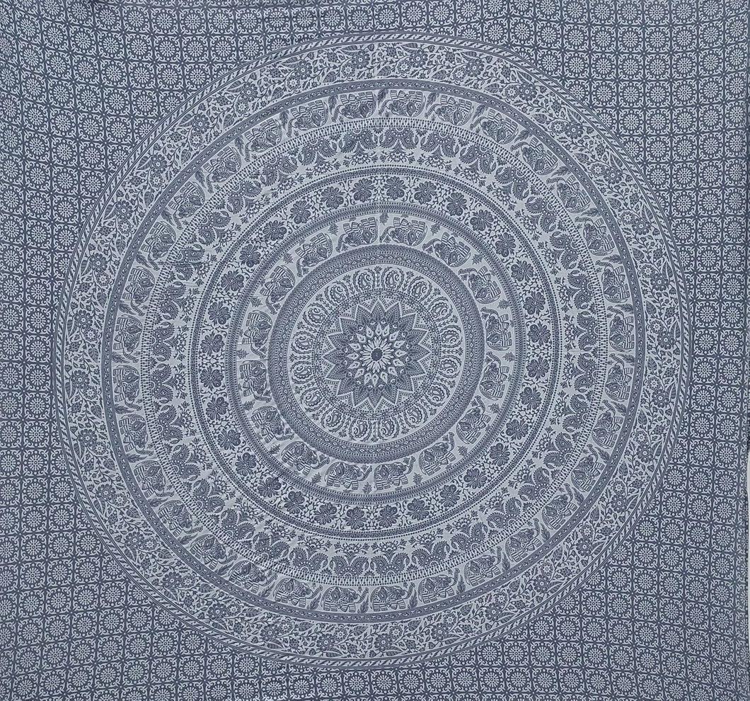 Handmade hippie Bohemian Psychedelic Elephant Mandala Wall hanging Tapestry (Grey & Silver)