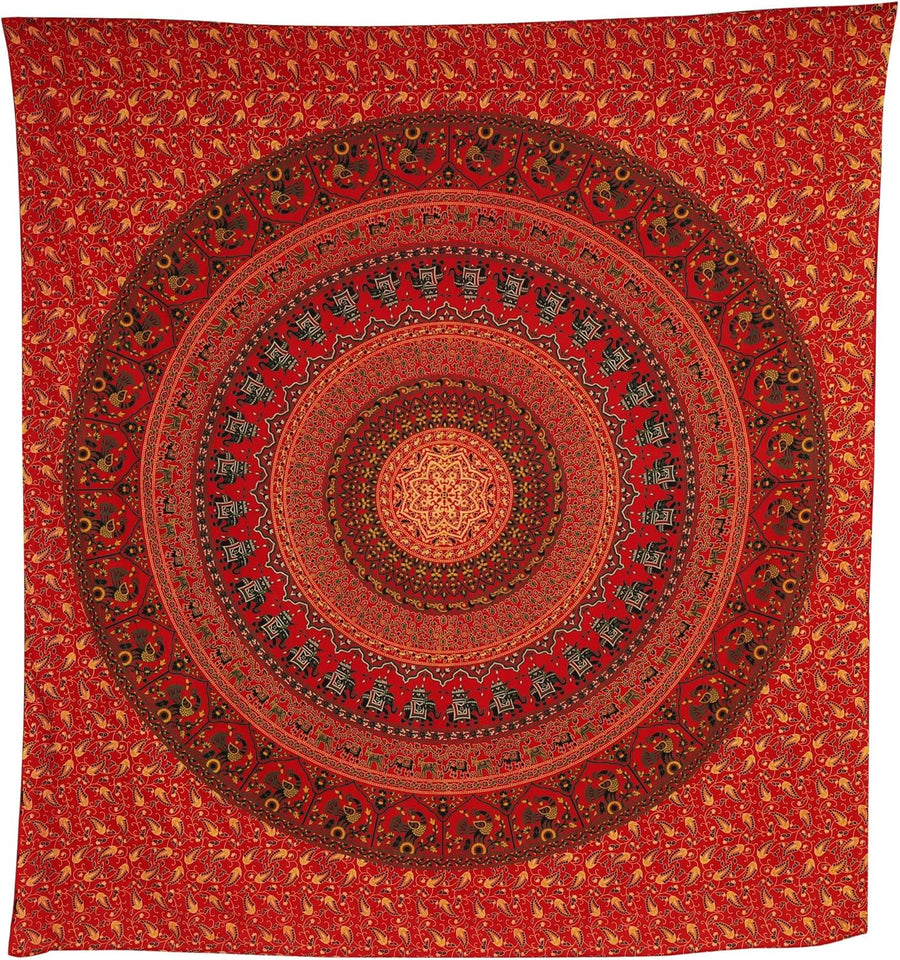 Bless International Indian-hippie-gypsy Bohemian-psychedelic Cotton-mandala Wall-hanging-tapestry-multi-color Large-mandala Hippie-tapestry (Golden Red)