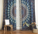 Bless International Beautiful Indian Bohemian Psychedelic Hippie Peacock Mandala Window Curtain Panels for Bedroom, Living, Balcony (Blue Green)