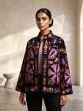 Handcrafted Maroon Velvet Floral Suzani Embroidered Jacket