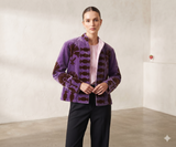Handcrafted  Purple Velvet Floral & Pod Suzani Embroidered Jacket