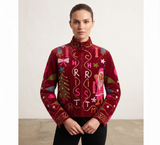 Handcrafted Maroon Velvet Christmas Santa Suzani Embroidered Jacket