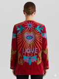 Handcrafted Red Velvet Bird Suzani Embroidered Jacket