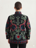 Handcrafted Black Velvet Floral & Paisley Suzani Embroidered Jacket