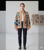 Custom Handmade Cream Velvet Suzani Embroidered Jacket