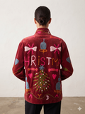 Handcrafted Maroon Velvet Christmas Santa Suzani Embroidered Jacket