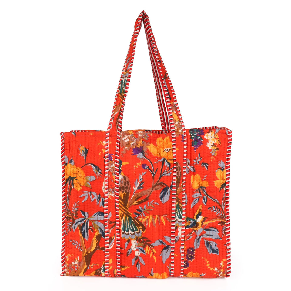 Quilted Reversible Shoulder Tote, Cotton Large Capacity (15 x 18 x 5.5 in) with Interior Pocket Beach, Shopping & Travel Unisex (Paradise Garden)