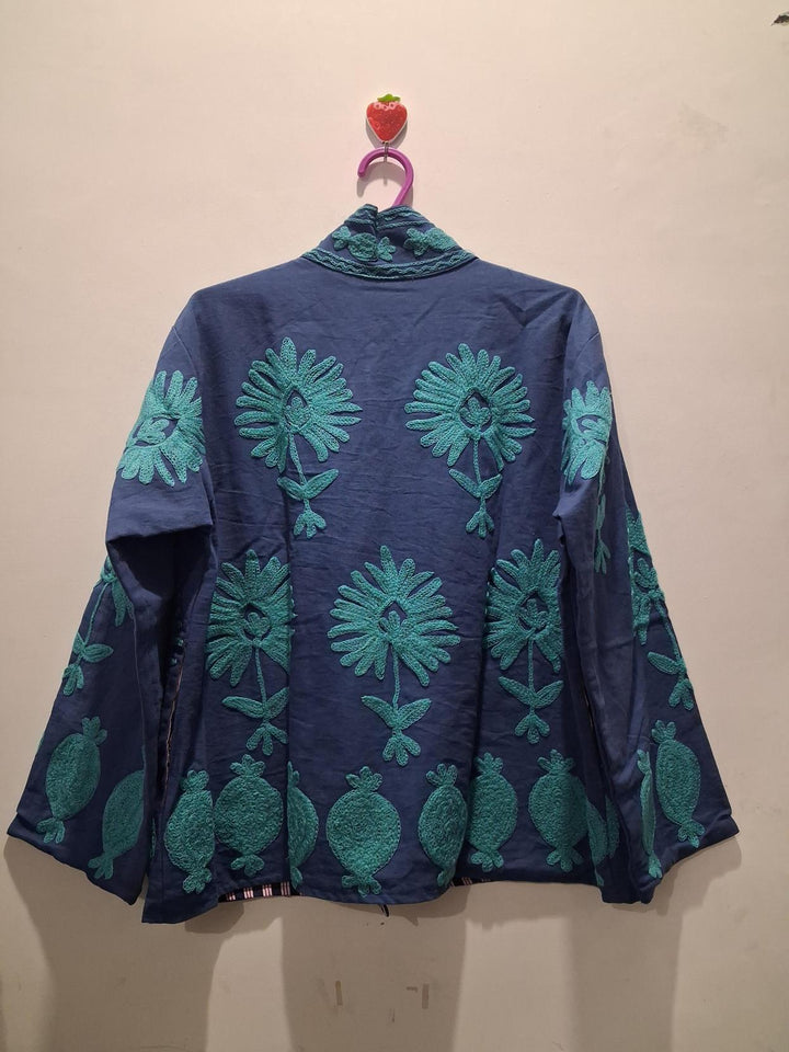 Hand Embroidered Navy Blue Floral Jacket