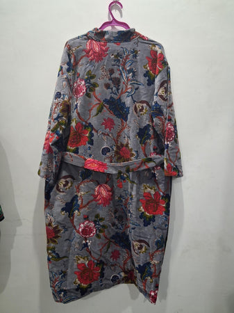 Handcrafted Printed Velvet Long Kimono Jacket
