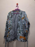 Luxury Blue Velvet Reversible Printed Kimono Jacket