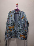 Luxury Blue Velvet Reversible Printed Kimono Jacket