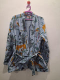 Luxury Blue Velvet Reversible Printed Kimono Jacket