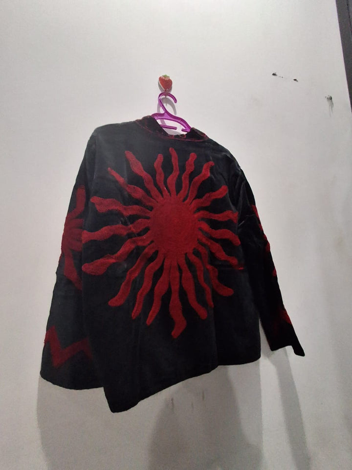 Handcrafted Black Velvet Sun Suzani Embroidered Jacket