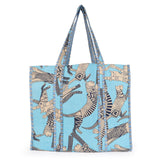 Quilted Reversible Shoulder Tote, Cotton Large Capacity (15 x 18 x 5.5 in) with Interior Pocket Beach, Shopping & Travel Unisex (Azure Safari)