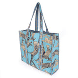 Quilted Reversible Shoulder Tote, Cotton Large Capacity (15 x 18 x 5.5 in) with Interior Pocket Beach, Shopping & Travel Unisex (Azure Safari)