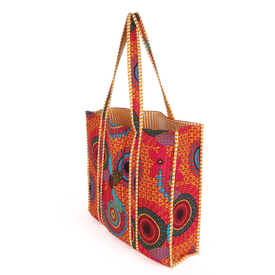 Quilted Reversible Shoulder Tote, Cotton Large Capacity (15 x 18 x 5.5 in) with Interior Pocket Beach, Shopping & Travel Unisex (Royal Mandala)