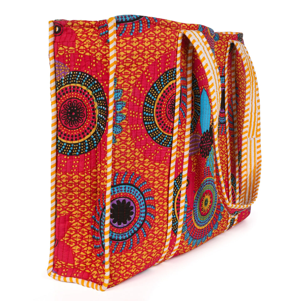 Quilted Reversible Shoulder Tote, Cotton Large Capacity (15 x 18 x 5.5 in) with Interior Pocket Beach, Shopping & Travel Unisex (Royal Mandala)