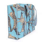 Quilted Reversible Shoulder Tote, Cotton Large Capacity (15 x 18 x 5.5 in) with Interior Pocket Beach, Shopping & Travel Unisex (Azure Safari)
