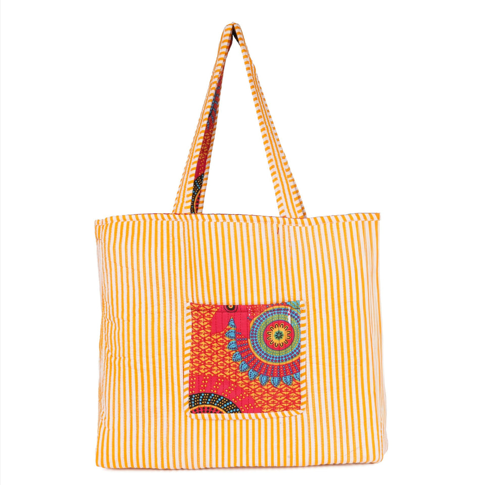 Quilted Reversible Shoulder Tote, Cotton Large Capacity (15 x 18 x 5.5 in) with Interior Pocket Beach, Shopping & Travel Unisex (Royal Mandala)
