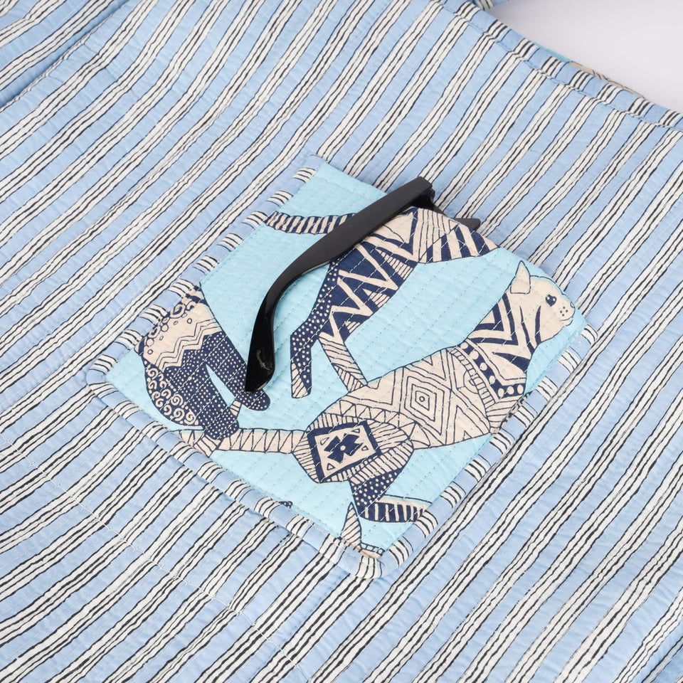 Quilted Reversible Shoulder Tote, Cotton Large Capacity (15 x 18 x 5.5 in) with Interior Pocket Beach, Shopping & Travel Unisex (Azure Safari)