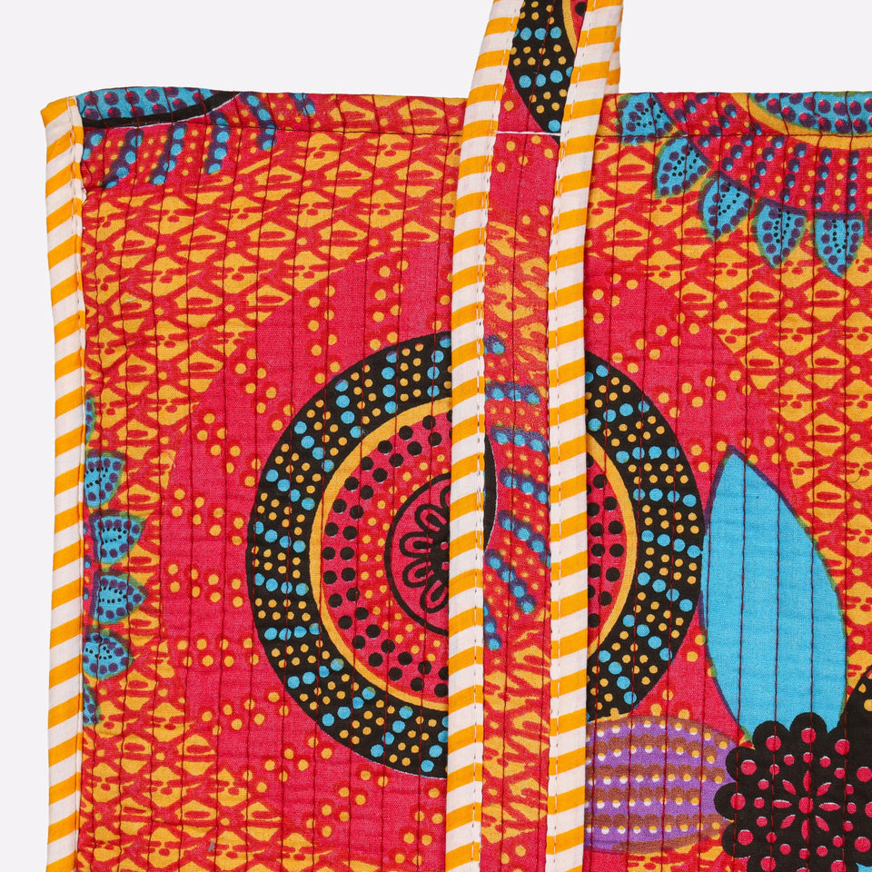 Quilted Reversible Shoulder Tote, Cotton Large Capacity (15 x 18 x 5.5 in) with Interior Pocket Beach, Shopping & Travel Unisex (Royal Mandala)
