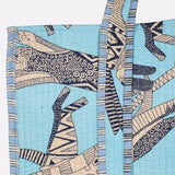 Quilted Reversible Shoulder Tote, Cotton Large Capacity (15 x 18 x 5.5 in) with Interior Pocket Beach, Shopping & Travel Unisex (Azure Safari)