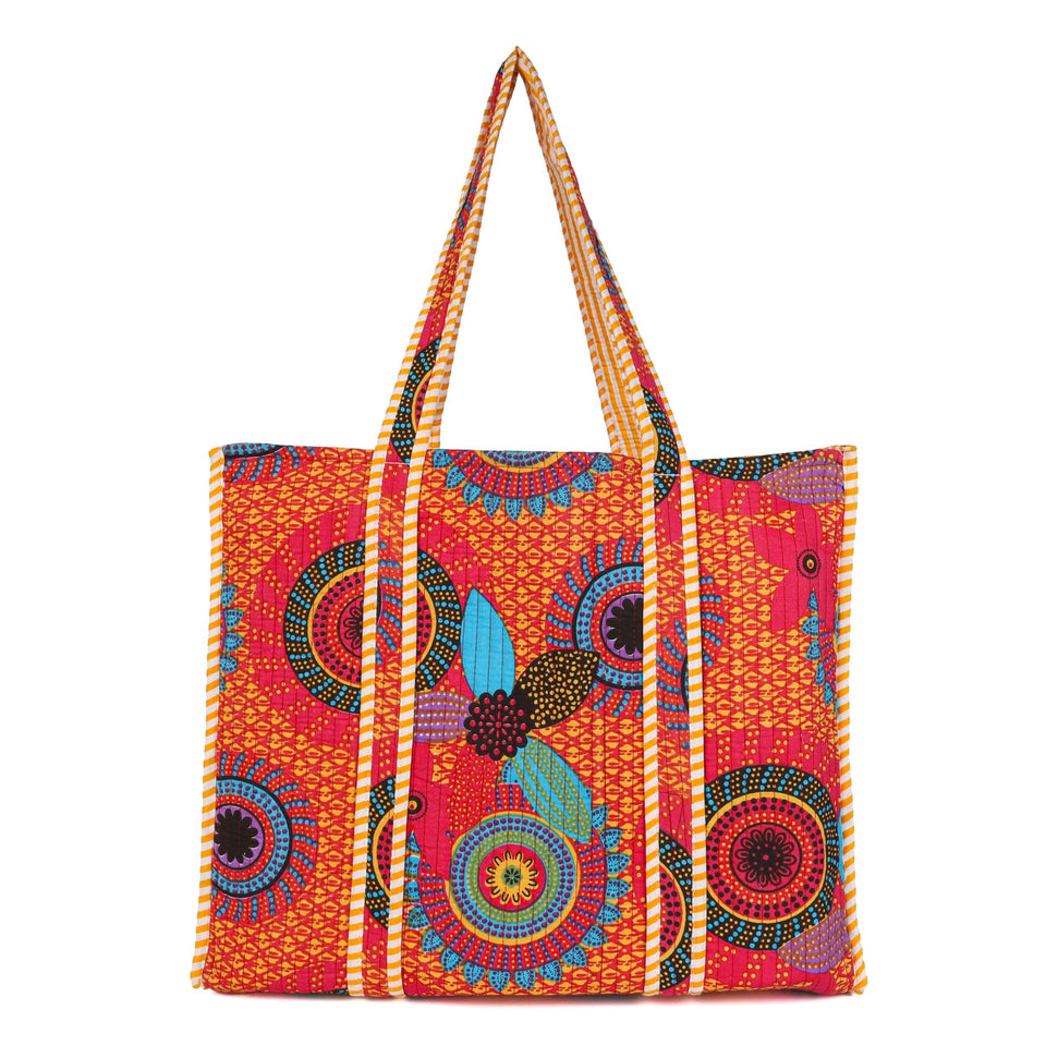 Quilted Reversible Shoulder Tote, Cotton Large Capacity (15 x 18 x 5.5 in) with Interior Pocket Beach, Shopping & Travel Unisex (Royal Mandala)