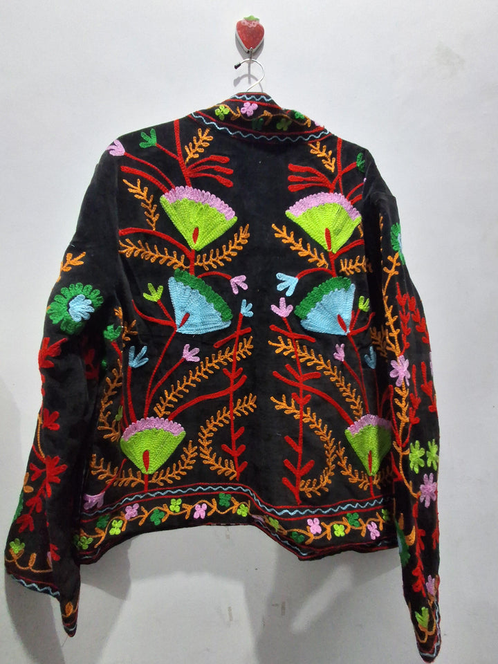 Handcrafted Black Velvet Suzani Embroidered Jacket