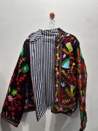 Handcrafted Black Velvet Suzani Embroidered Jacket