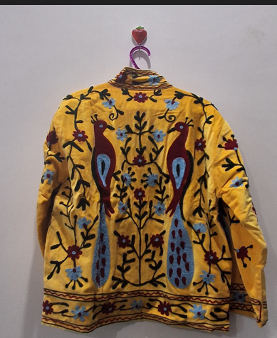 Handcrafted Yellow Velvet Peacock Suzani Embroidered Jacket