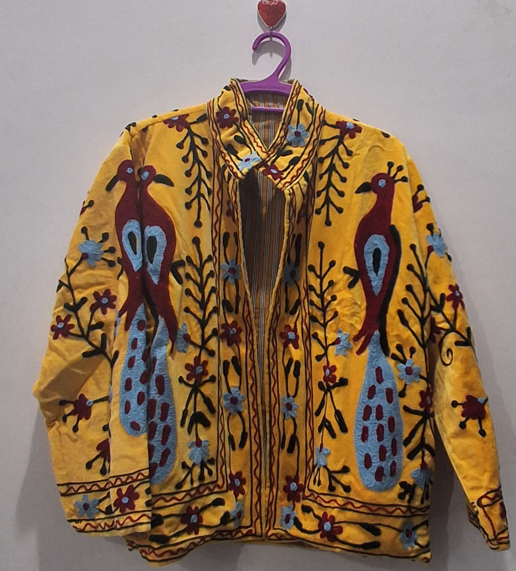 Handcrafted Yellow Velvet Peacock Suzani Embroidered Jacket