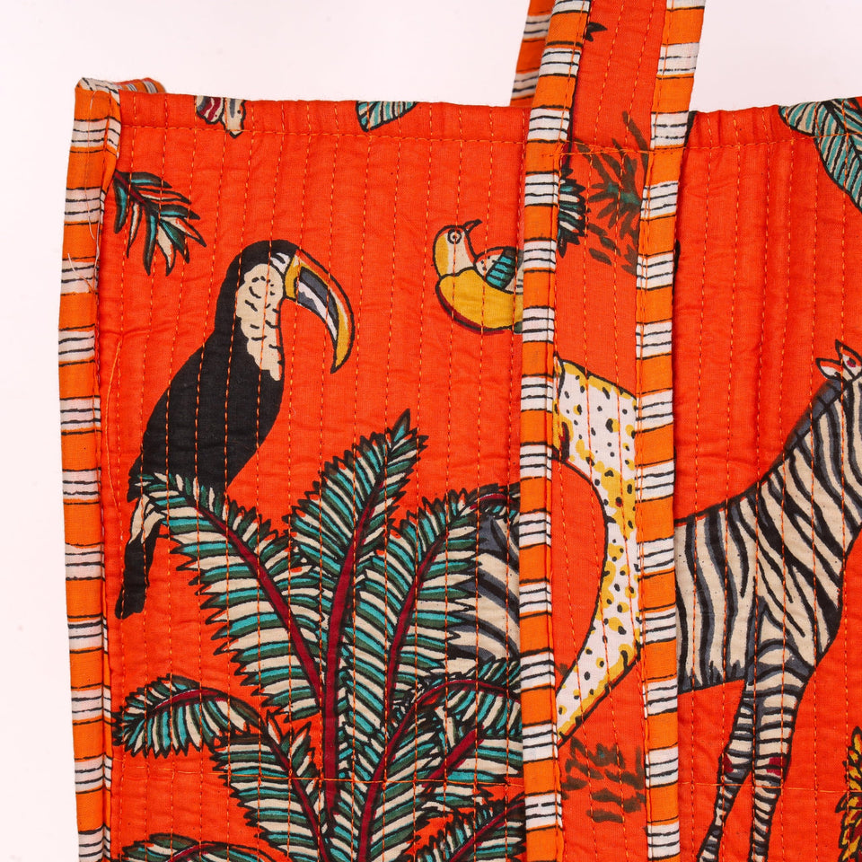 Quilted Reversible Shoulder Tote, Cotton Large Capacity (15 x 18 x 5.5 in) with Interior Pocket Beach, Shopping & Travel Unisex (Spice Safari)