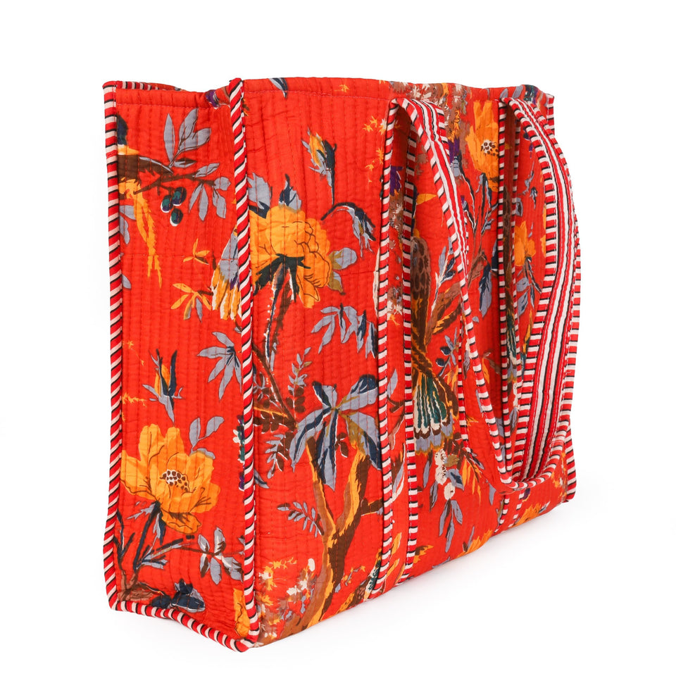 Quilted Reversible Shoulder Tote, Cotton Large Capacity (15 x 18 x 5.5 in) with Interior Pocket Beach, Shopping & Travel Unisex (Paradise Garden)