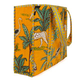 Quilted Reversible Shoulder Tote, Cotton Large Capacity (15 x 18 x 5.5 in) with Interior Pocket Beach, Shopping & Travel Unisex (Golden Safari)