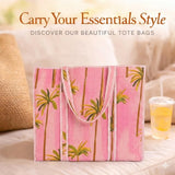 Quilted Reversible Shoulder Tote, Cotton Large Capacity (15 x 18 x 5.5 in) with Interior Pocket Beach, Shopping & Travel Unisex (Blush Palm)